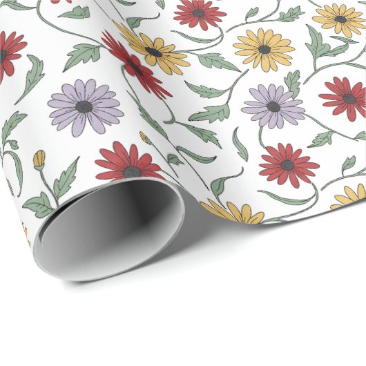 Papier Cadeau Daisy Pattern Doodle Pen and Ink Style (Coin rond)