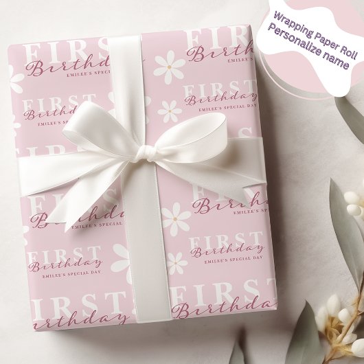 Papier Cadeau Daisy Premier anniversaire Pink Theme Party