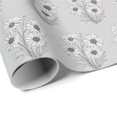 Papier Cadeau Daisy Sketch Sur Grey (Coin rond)