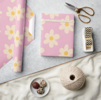 Papier Cadeau Daisy sur papier d'emballage rose