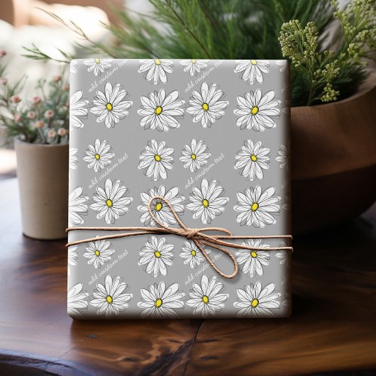 Papier Cadeau Daisy tendance avec gris et jaune