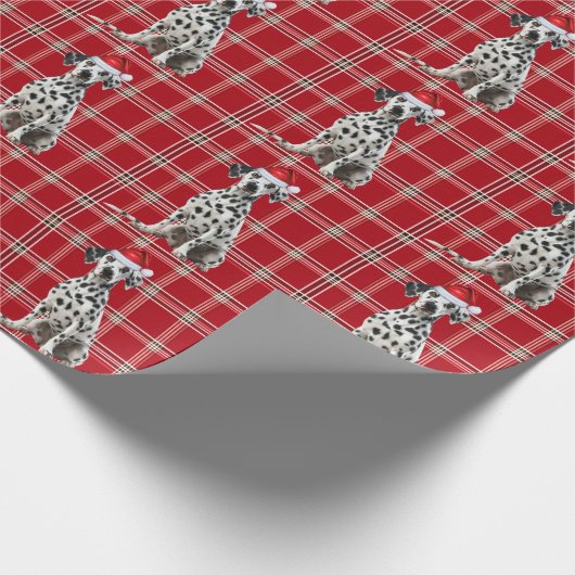 Papier Cadeau Dalmatian Dog Red Holiday Plaid Christmas (Coin)