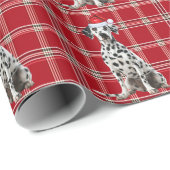 Papier Cadeau Dalmatian Dog Red Holiday Plaid Christmas (Coin rond)