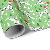 Papier Cadeau Dalmatie de Noël à Santa Hats Vacances vertes (Coin rond)