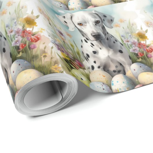 Papier Cadeau Dalmatien avec oeufs de Pâques (Coin rond)