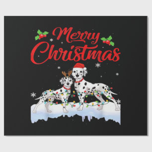 Papier Cadeau Dalmatien Noël Lumières Chapeau de Père Noël Xmas