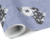 Papier Cadeau Dalmatien sur Denim (Coin rond)