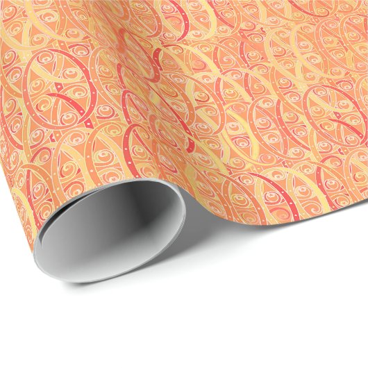 Papier Cadeau damas arabesques - orange doux et corail (Coin rond)