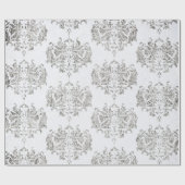 Papier Cadeau Damas Argent Et Blanc (Plat)