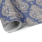 Papier Cadeau Damas bleu et or (Coin rond)