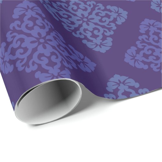 Papier Cadeau Damas Bleu Et Violet (Coin rond)