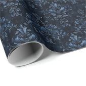 Papier Cadeau Damas bleu sur bleu foncé (Coin rond)