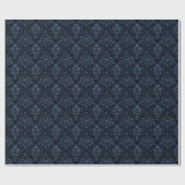 Papier Cadeau Damas bleu sur bleu foncé (Plat)