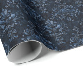 Papier Cadeau Damas bleu sur bleu foncé (Coin rond)