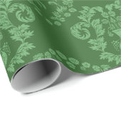 Papier Cadeau damas d’oiseaux et de vase (vert du chasseur) (Coin rond)