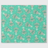 Papier Cadeau Damas d'arbre de Noël sur papier d'écorce verte à  (Plat)