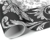 Papier Cadeau Damas d'argent sur bandes blanches et noires (Coin rond)