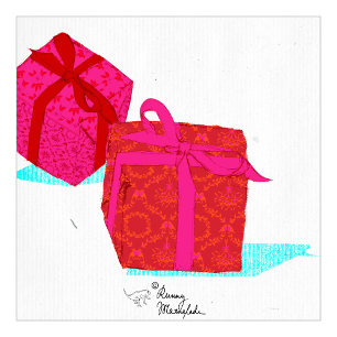 Papier Cadeau Damas de Noël moderne Rose rouge