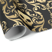 Papier Cadeau Damas d'Halloween noir et or (Coin rond)