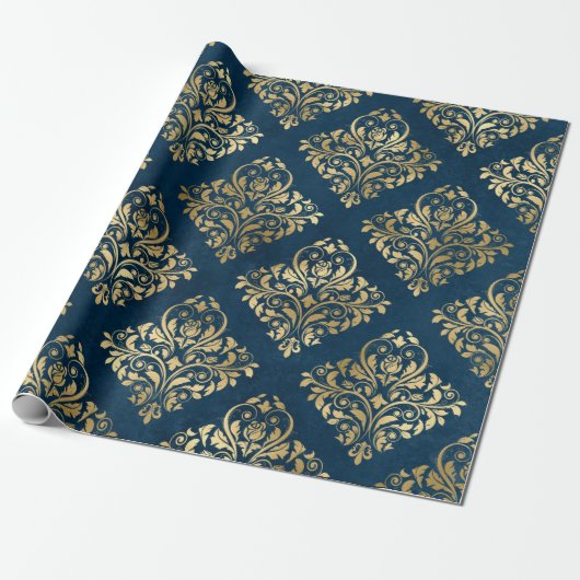Papier Cadeau Damas d'or sur Blue (Déroulé)