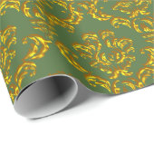 Papier Cadeau Damas d'or sur vert (Coin rond)