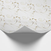 Papier Cadeau Damas d'or sur White Faux Satin | Mariage (Coin)