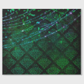 Papier Cadeau Damas, Feuilles et lumières vertes (Plat)