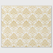 Papier Cadeau Damas fleuries d'or et de blanc (Plat)
