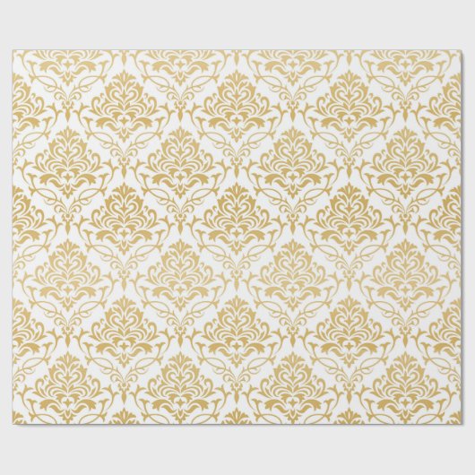 Papier Cadeau Damas fleuries d'or et de blanc (Plat)