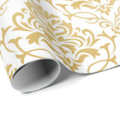 Papier Cadeau Damas fleuries d'or et de blanc (Coin rond)