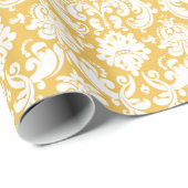 Papier cadeau | Damas Floral Jaune Blanc (Coin rond)