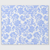 Papier Cadeau Damas florales bleu et blanc en poudre (Plat)