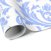 Papier Cadeau Damas florales bleu et blanc en poudre (Coin rond)