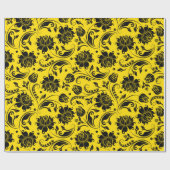 Papier Cadeau Damas Florales Noires Sur Jaune (Plat)