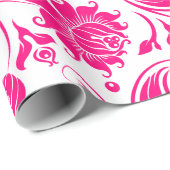 Papier Cadeau Damas Florales Roses Et Blanches Chaudes (Coin rond)