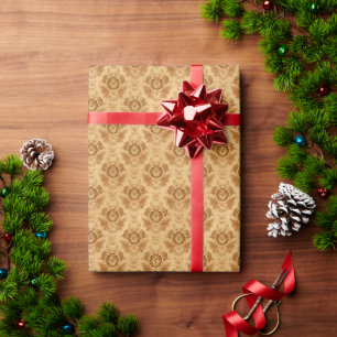 Papier Cadeau Damas Or Floral Doré