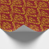 Papier Cadeau Damas Or Sur Rouge (Coin)