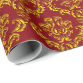 Papier Cadeau Damas Or Sur Rouge (Coin rond)