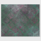 Papier Cadeau Damas pourpre sur un arrière - plan vert défraîchi (Plat)