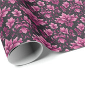 Papier Cadeau Damas rose sur noir (Coin rond)