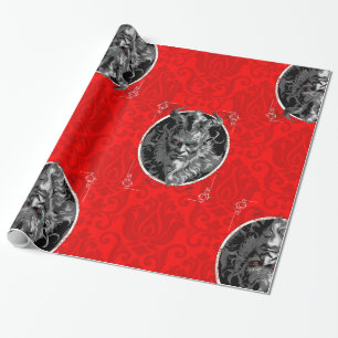 Papier Cadeau damas rouge de noël funeste krampus