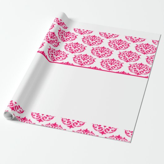 Papier Cadeau Damas victorienne rose sur blanc (Déroulé)