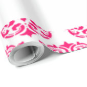 Papier Cadeau Damas victorienne rose sur blanc (Coin rond)