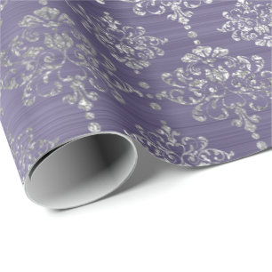 Papier Cadeau Damask Argent Purple Plum Ornement Royal