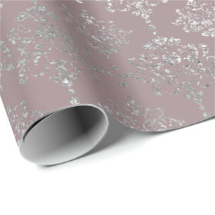 Papier Cadeau Damask Argent Royal Métallurgique Mauve Gris rose