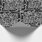 Papier Cadeau Damask Black Royal Grey Parties scintillant en arg (Coin)
