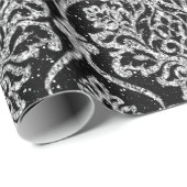 Papier Cadeau Damask Black Royal Grey Parties scintillant en arg (Coin rond)