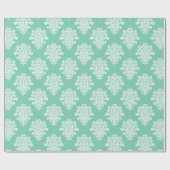 Papier Cadeau Damask blanc sur Aqua Motif (Plat)