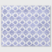 Papier Cadeau Damask Blue Cobalt Indigo Blanc Royal Floral (Plat)