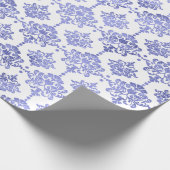 Papier Cadeau Damask Blue Cobalt Indigo Blanc Royal Floral (Coin)